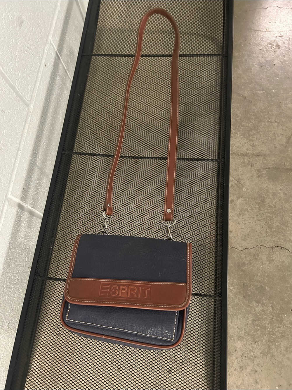 Esprit | Navy and Brown Leather-Trim Crossbody Bag